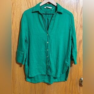 Zara women’s sz XS green‎ short linen blend